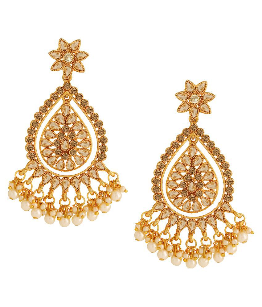     			Spargz Traditional Festive Gold Plated AD Stone & Pearl Dangle Earring For Women