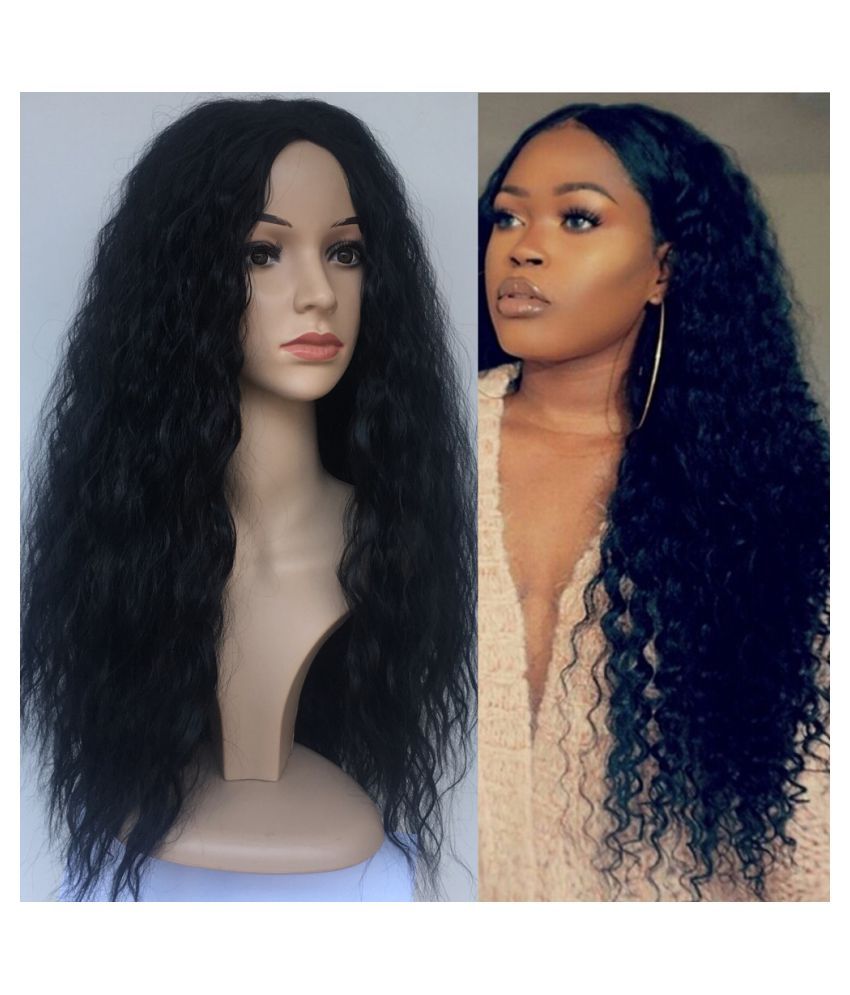 Fashion Synthetic Wig Side Part Medium Curly Black Hair Full Wig