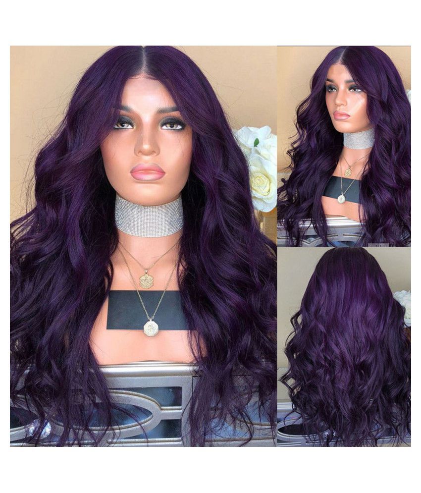 Fashion Women Long Purple Hair Full Wig Natural Curly Wavy