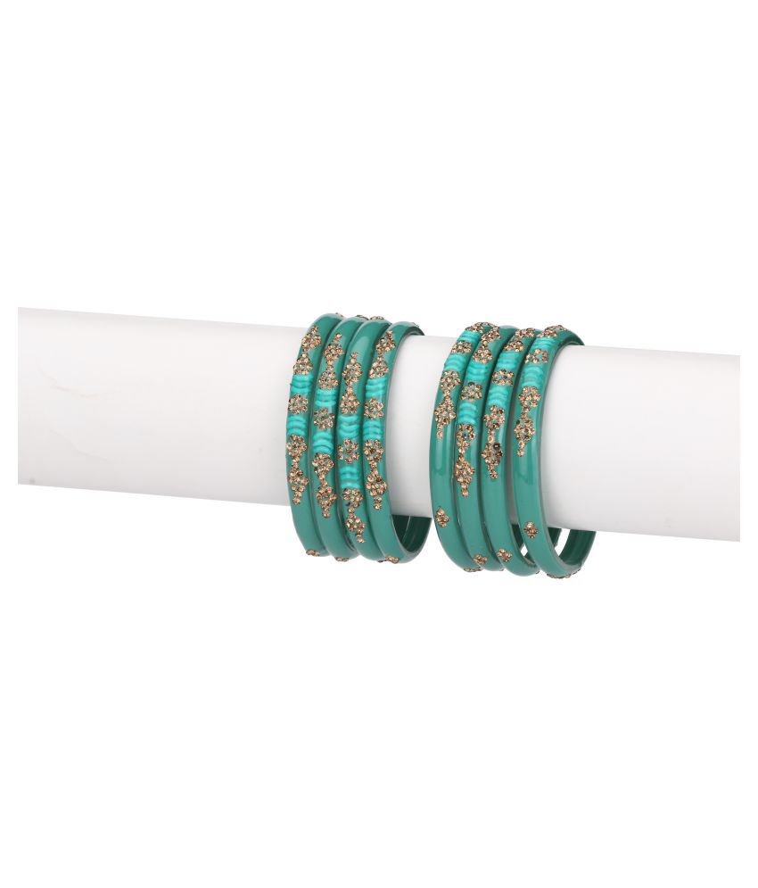     			Party Glass Bangle Set Ornamented With Beads For Spaical Look (Pack Of 8 Green Shining & Attractive