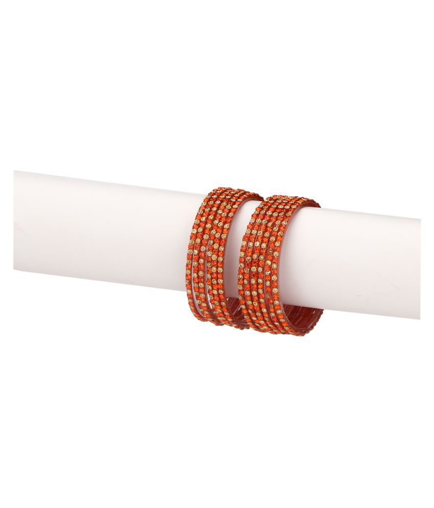     			Party Glass Bangle Set Ornamented With Beads For Spaical Look (Pack Of 12 Orange Shining & Attractive