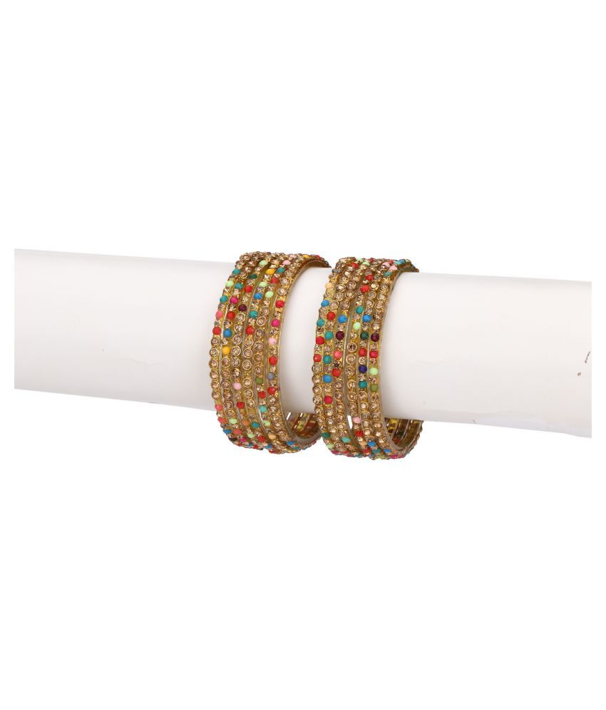     			Party Glass Bangle Set Ornamented With Beads For Spaical Look (Pack Of 12 Multi Shining & Attractive