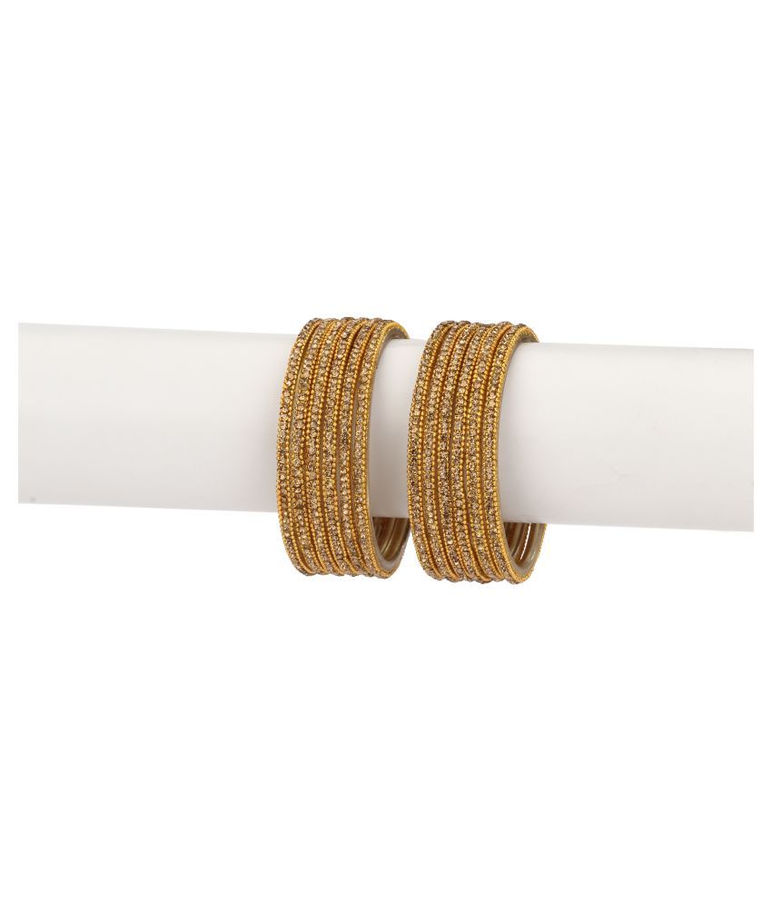     			Party Glass Bangle Set Ornamented With Beads For Spaical Look (Pack Of 12 Gold Shining & Attractive