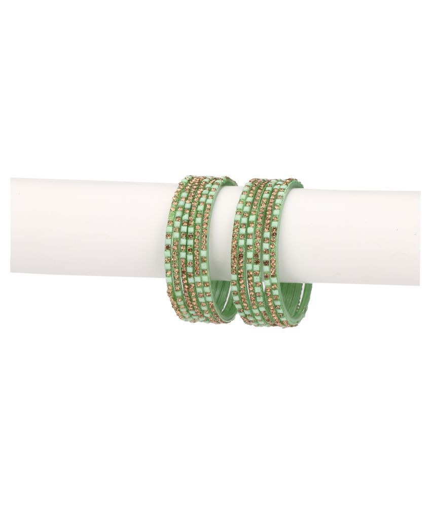     			Party Glass Bangle Set Ornamented With Beads For Spaical Look (Pack Of 12 Green Shining & Attractive