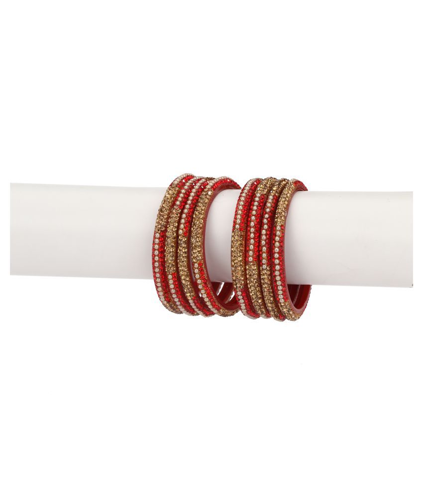     			Party Glass Bangle Set Ornamented With Beads For Spaical Look (Pack Of 8 Red Shining & Attractive