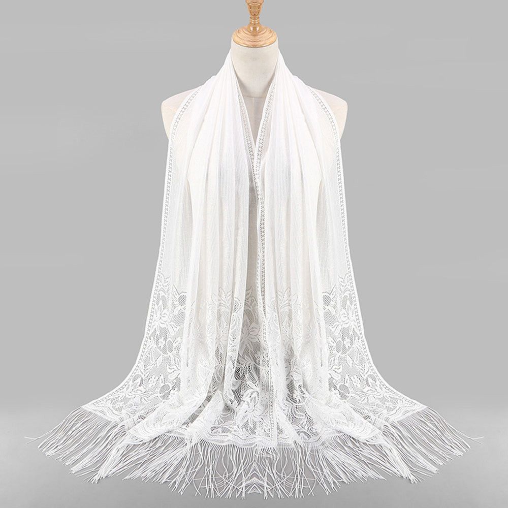 Women Muslim Islamic Tassel Lace Hollow Long Hijab Scarf Shawl Wrap Scarves