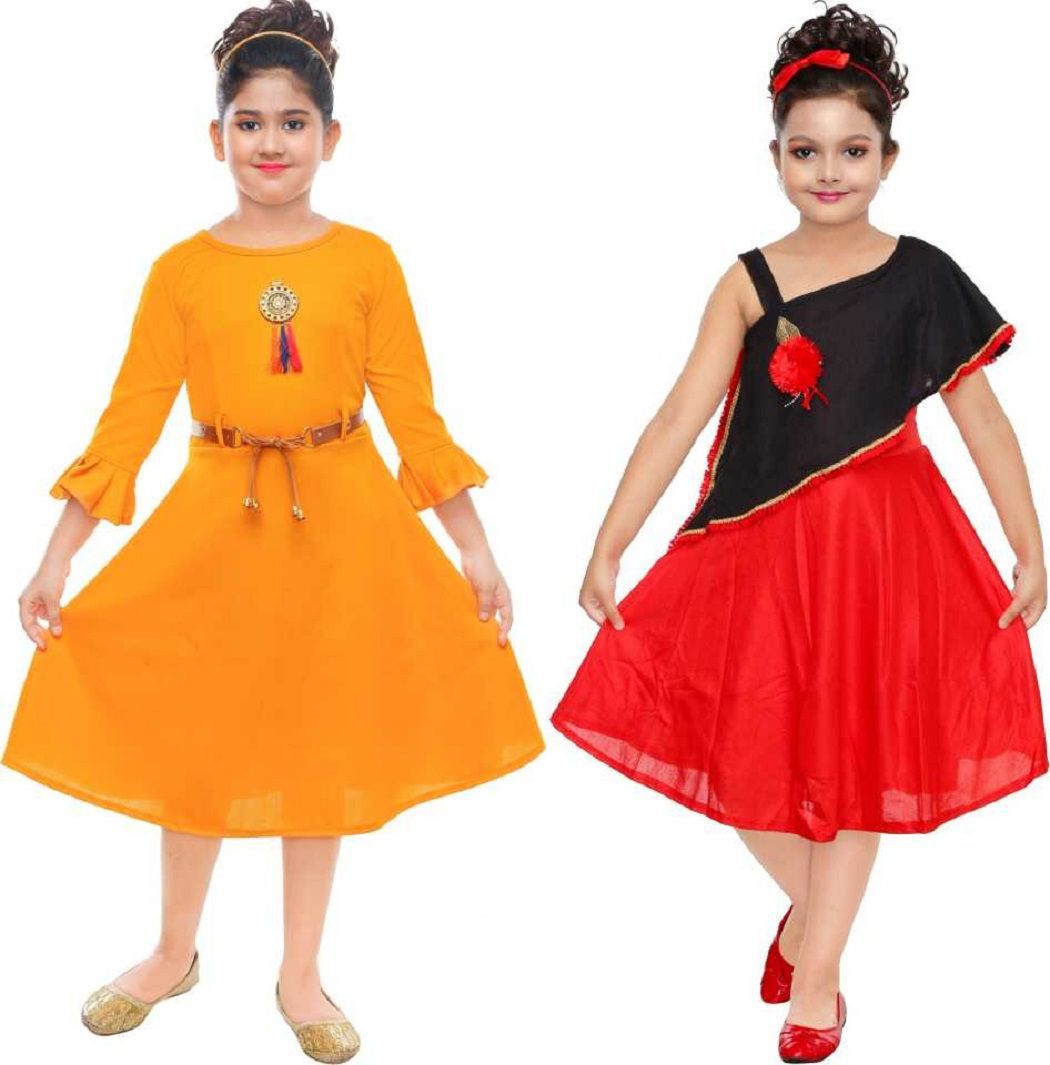 Girls Midi/Knee Length Party Dress (Multicolor, 3/4 Sleeve) - Buy Girls ...