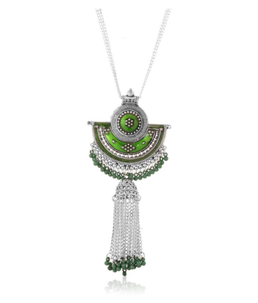     			Bhagya Lakshmi Alloy Green Contemporary Traditional Silver Plated Necklace