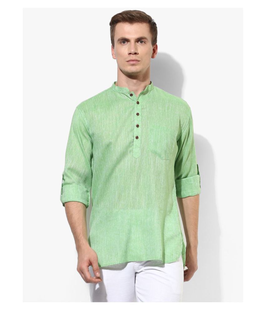     			Hangup - Light Green Linen Men's Shirt Style Kurta ( Pack of 1 )