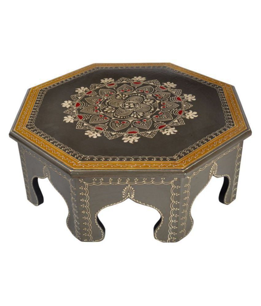 Lalhaveli Wooden Grey Low Height Mini Stool End Table 16 x 16 x 6 Inch