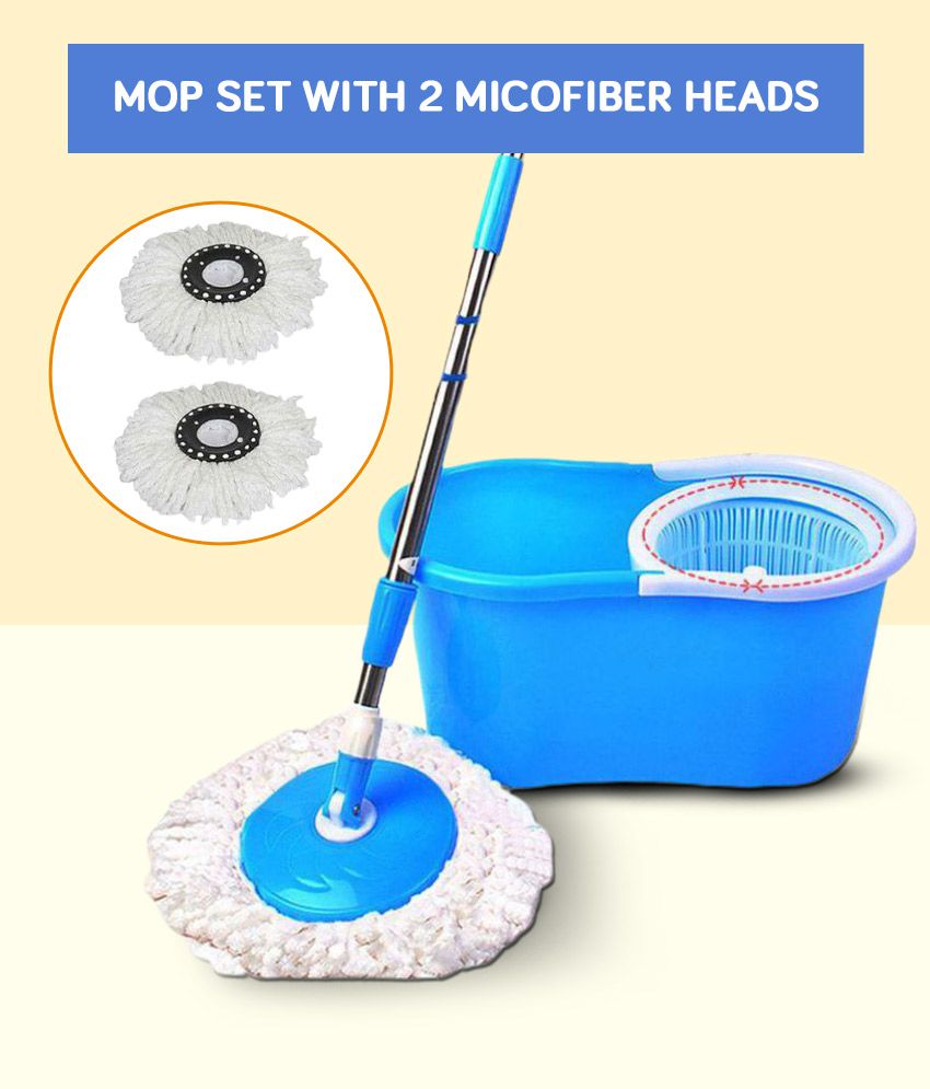     			Play Zone Single 360 Spin Rotating Bucket Magic Mop Set With 2 Micofiber Heads (Blue) (Mops Set/Mop Bucket)