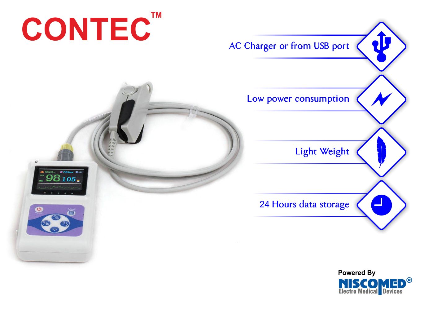Contec Pulse Oximeter (White) CMS60D Handheld Buy Contec Pulse