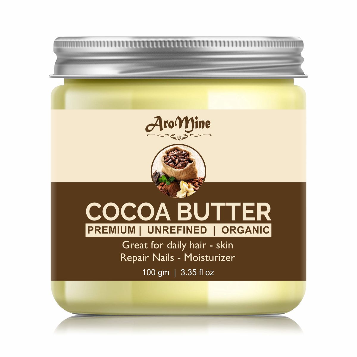 Aromine 100% Pure Organic Coca Butter |Raw | Great For Face,Skin,Body, Moisturizer 100 gm