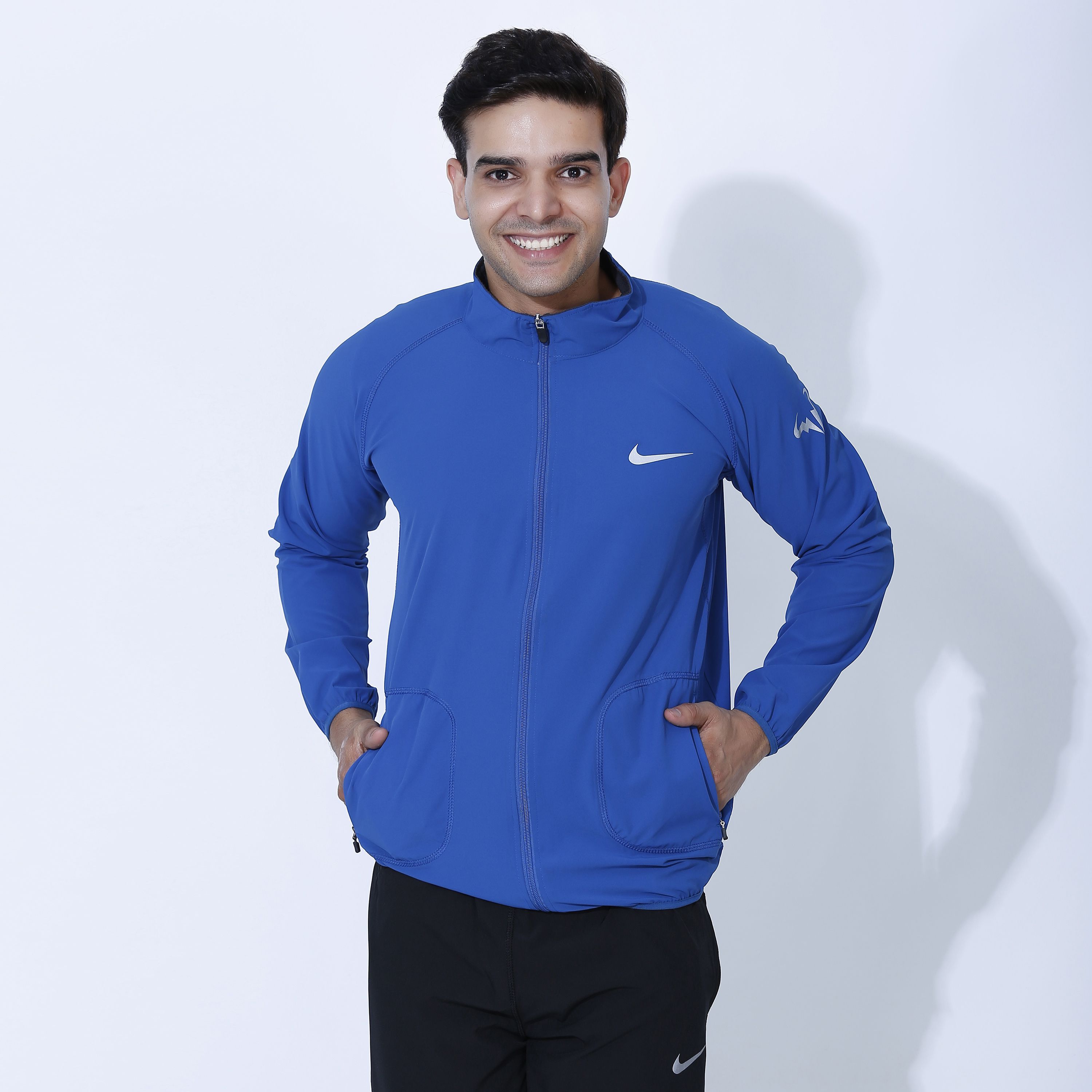 nike blue polyester terry jacket