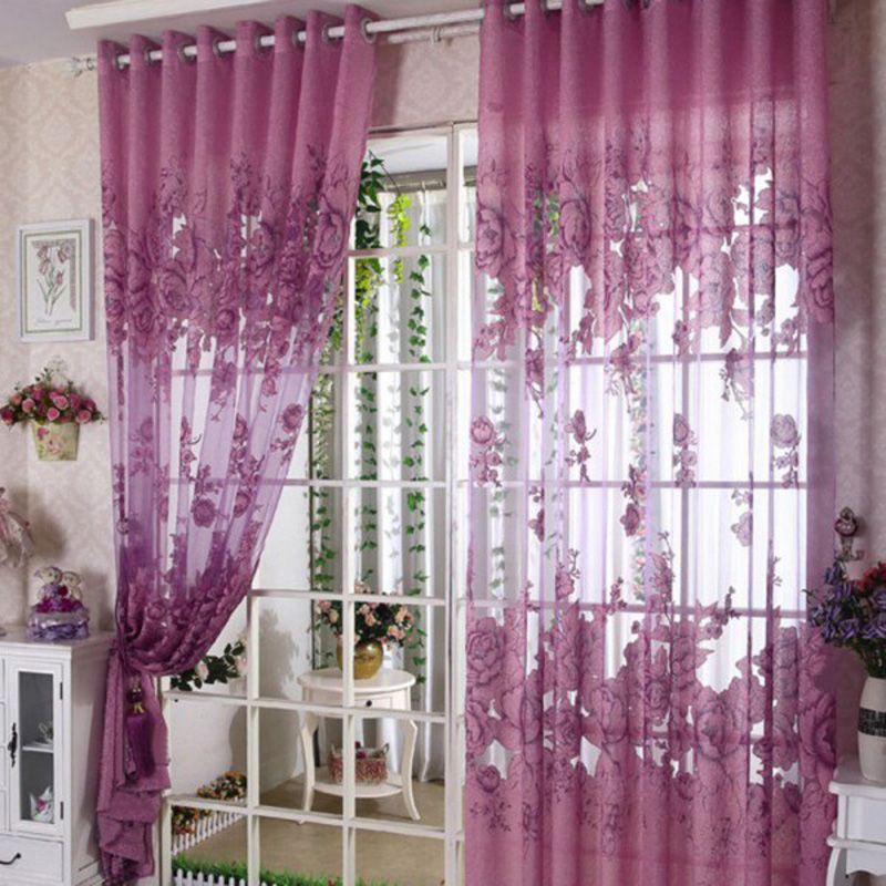 European Peony Pattern Voile Curtains Tulle Sheer Home Decor