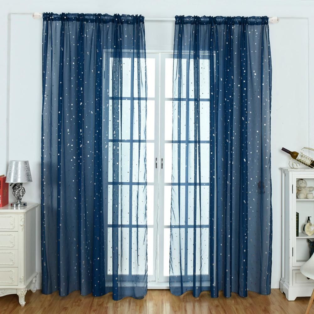 Star Print Tulle Curtains Window Drapes Sheer Purdah For Home Dark