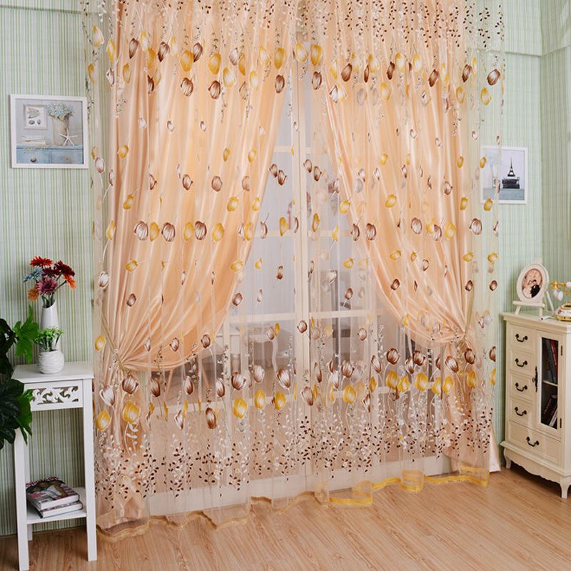 Tulip Flower Yarn Sheer Window Curtain Scarf Drapes For Bedroom