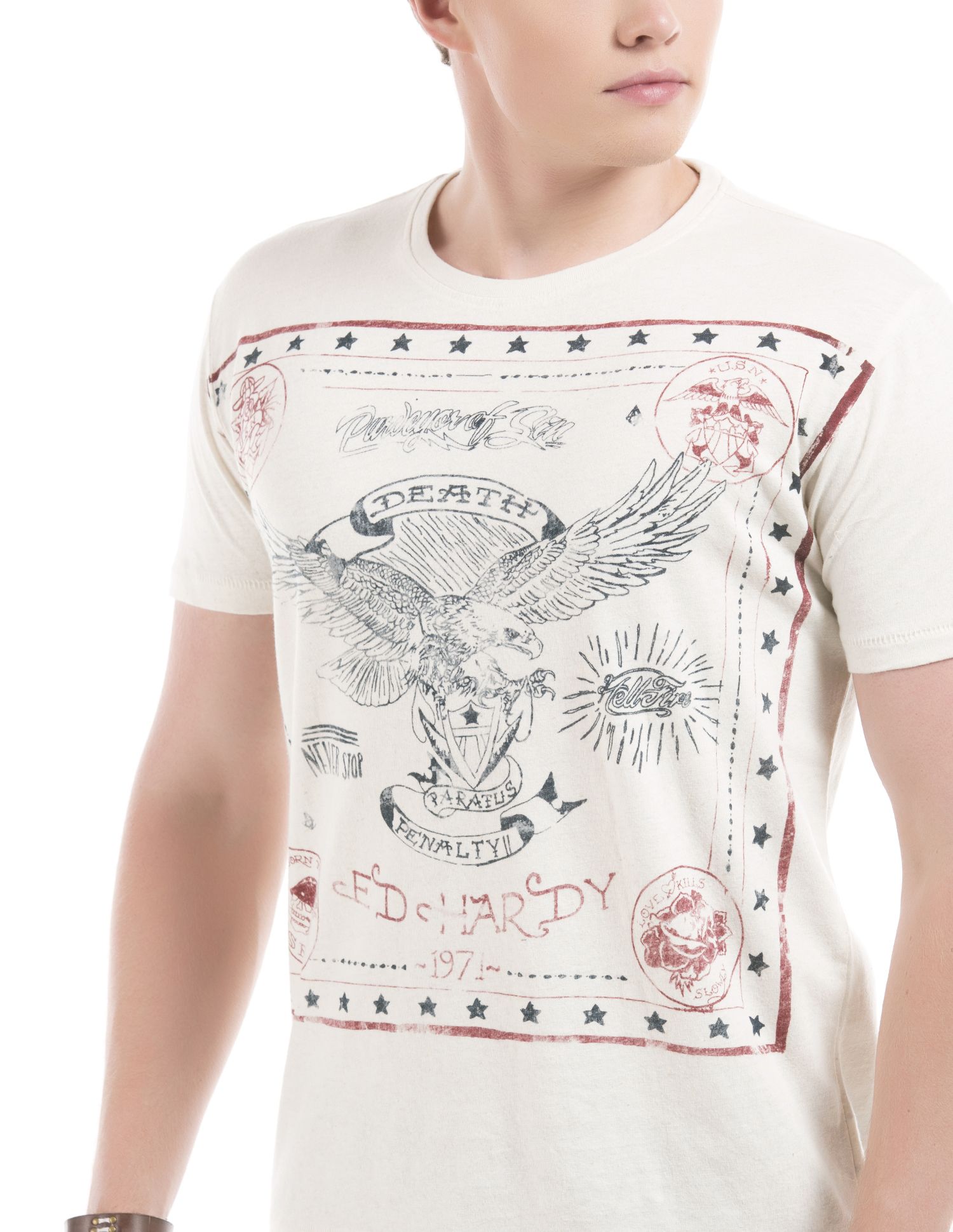 Ed Hardy Cotton Blend White Printed T-Shirt - Buy Ed Hardy Cotton Blend White Printed T-Shirt 