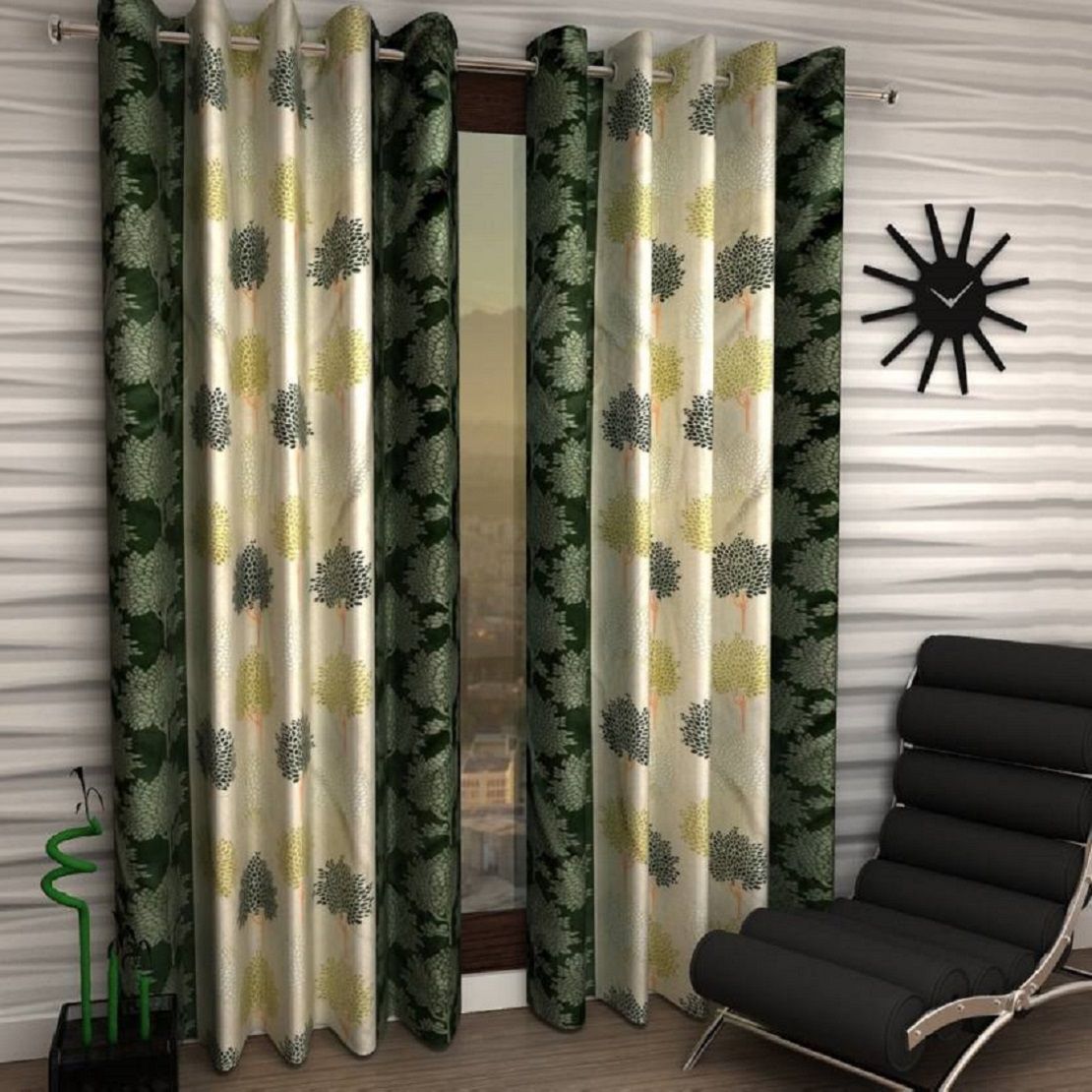     			Tanishka Fabs Semi-Transparent Curtain 7 ft ( Pack of 2 ) - Green