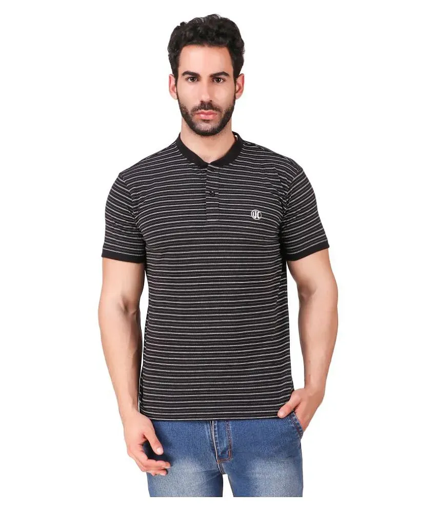 URBAN COP Cotton Black Striper T Shirt