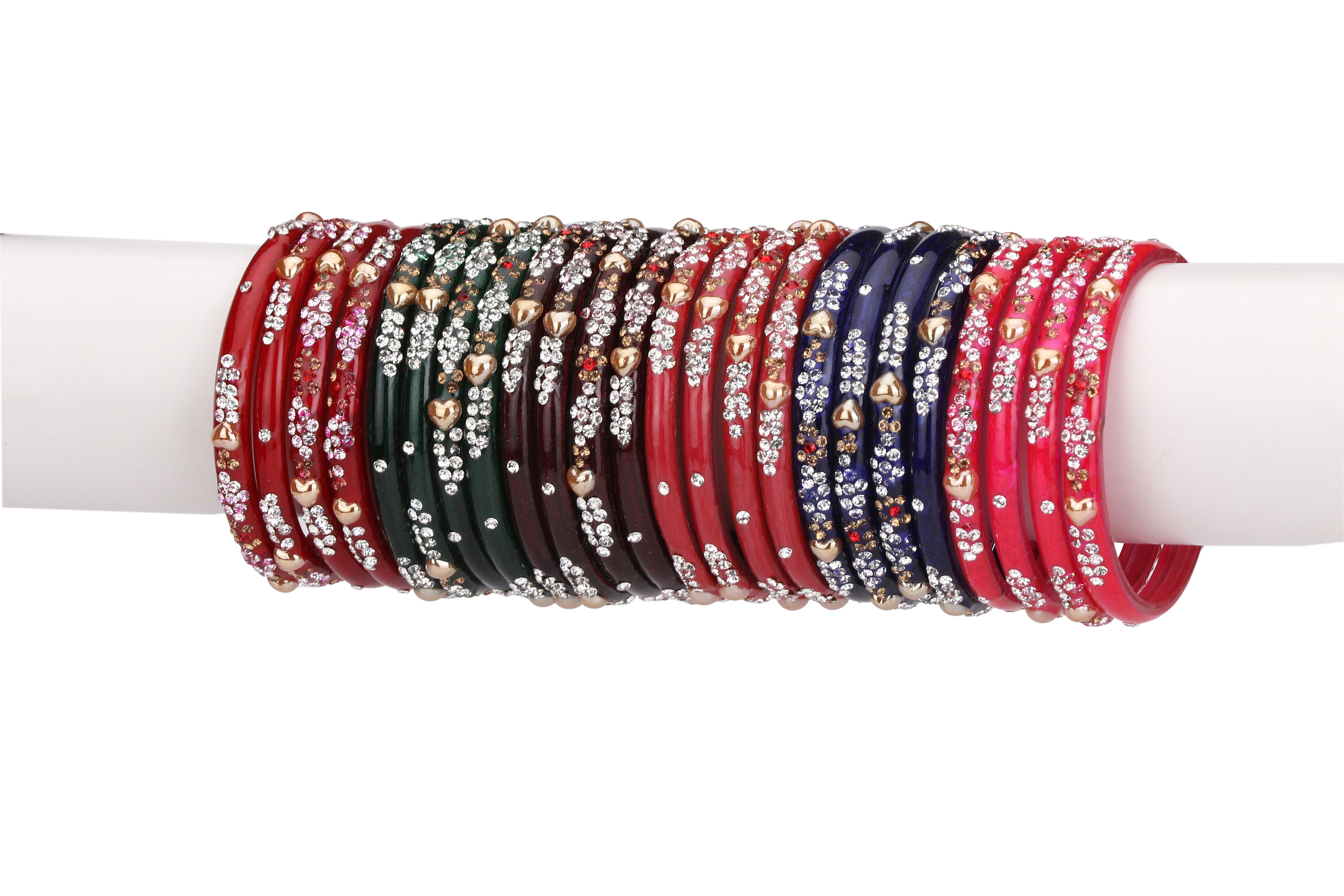 Party Glass Bangle Set Ornamented With Beads For Spaical Look (Pack Of 2 4 Multi Shining