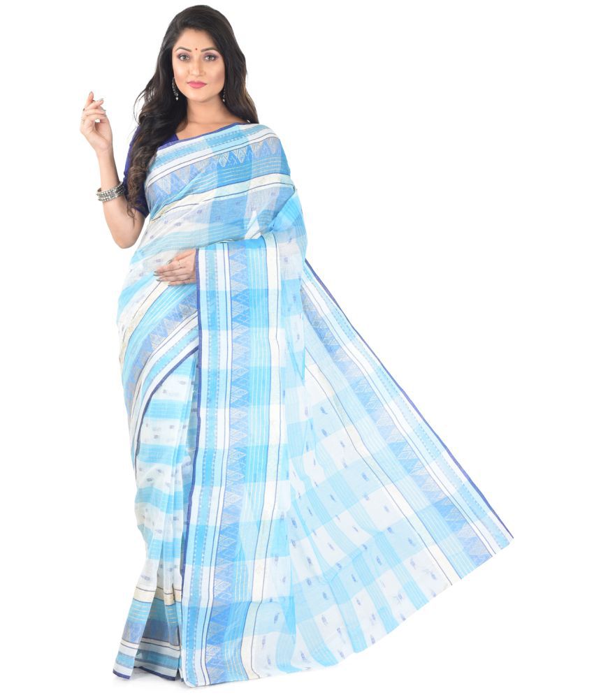     			Roy Enterprises Creation Blue Bengal cotton Saree - Single