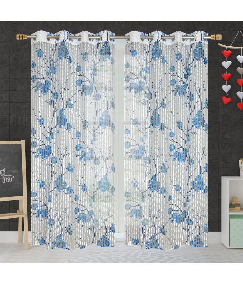     			Homefab India Floral Transparent Eyelet Window Curtain 5ft (Pack of 2) - Blue