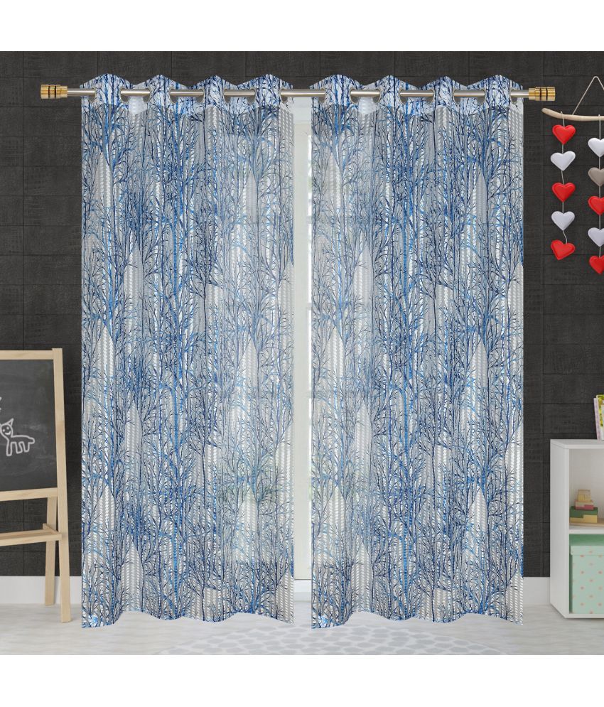     			Homefab India Set of 2 Window Transparent Eyelet Polyester Blue Curtains ( 152 x 120 cm )