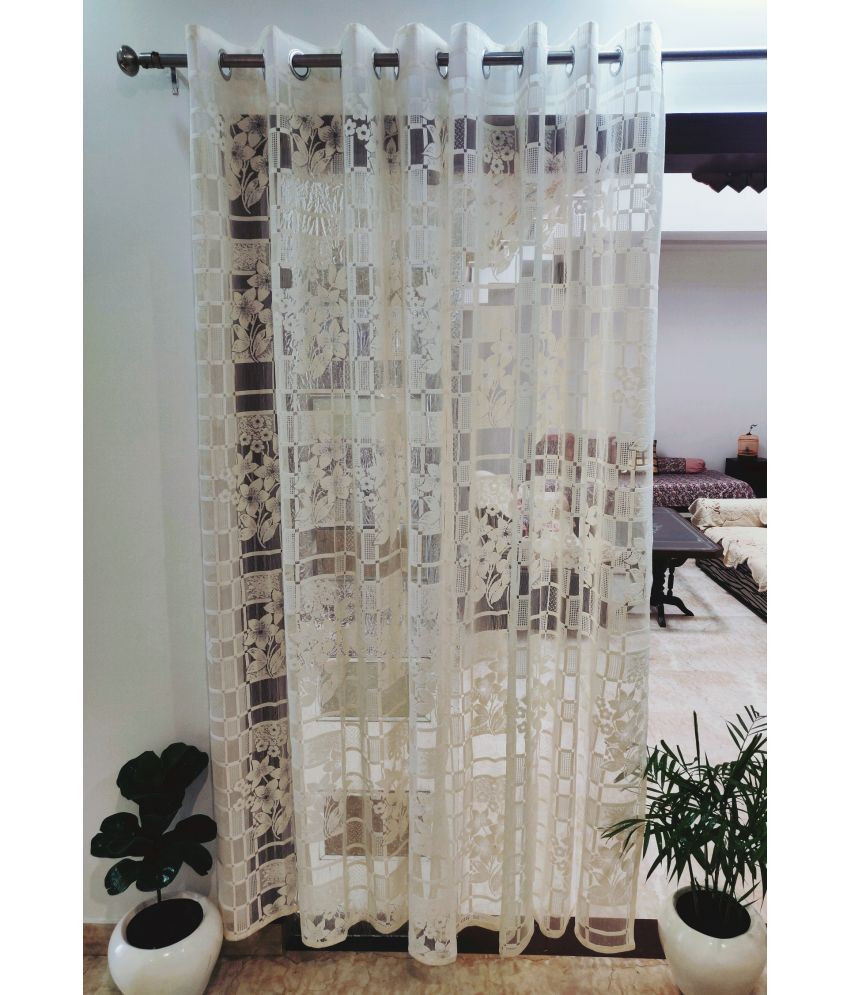     			Homefab India Floral Transparent Eyelet Door Curtain 7ft (Pack of 2) - Cream