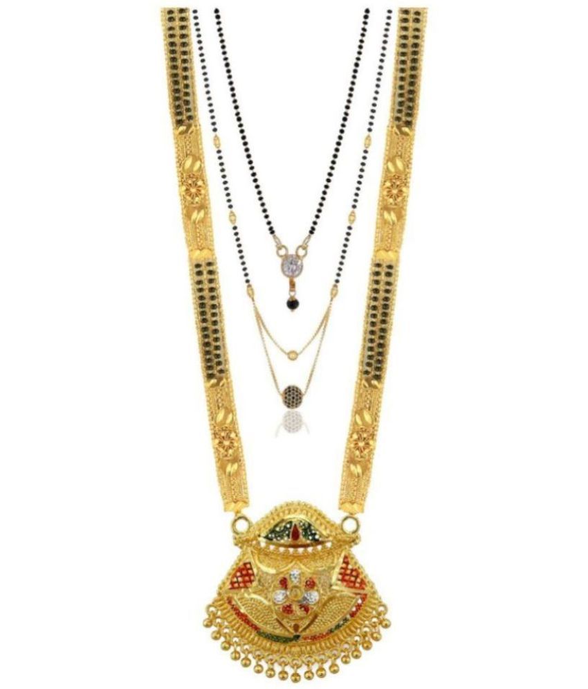     			MGSV Jewellery Traditional Necklace Pendant Hand Meena 30inch Long and 18inch short  Mangalsutra/Tanmaniya/nallapusalu/Black Beads For Women and Girls Brass, Alloy Mangalsutra