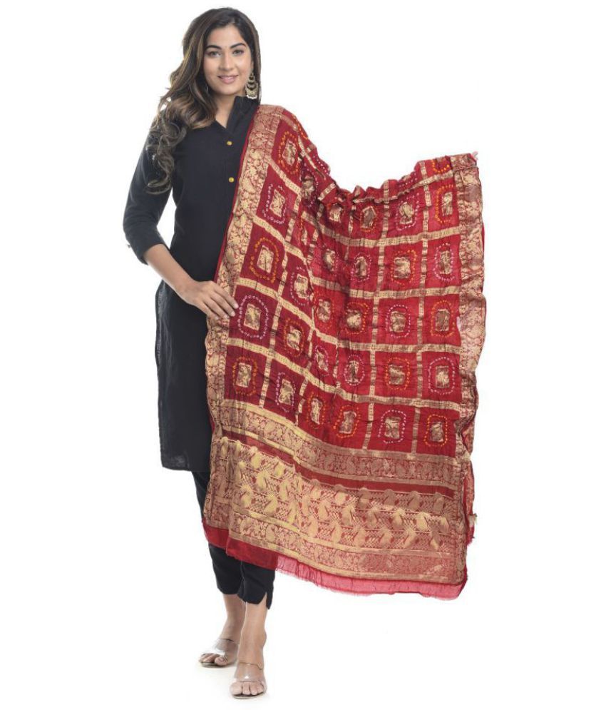     			Apratim Red Banarasi Silk Banarasi Dupatta - Single