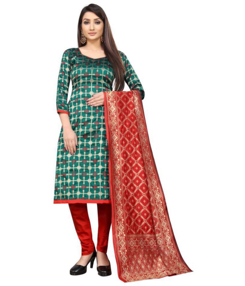    			Panihari Creations Green,Red Jacquard Unstitched Dress Material - Single