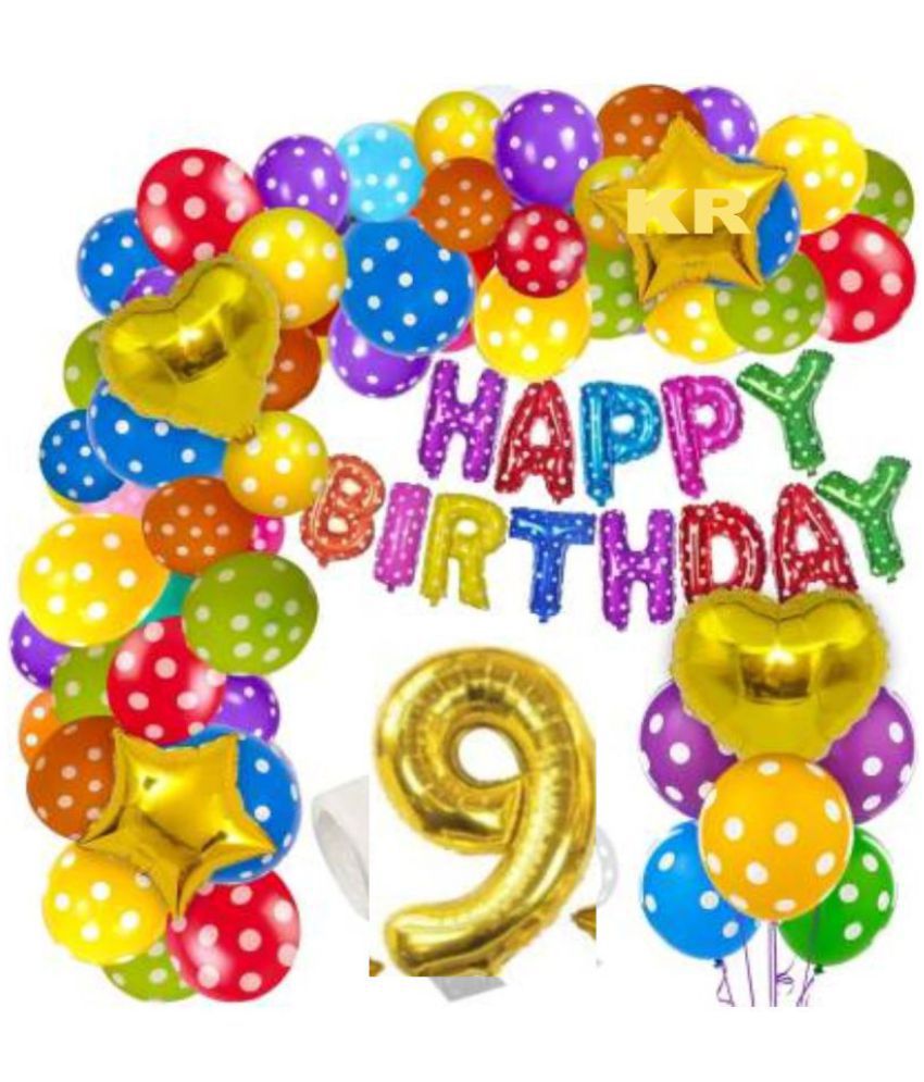     			KR 9TH Birthday Decorations Kit for Boys and Girls- 57+1=58pcs 9TH Happy Birthday Balloons Set with Foil Balloon, Latex & Metallic Balloons, Balloon Arch & Glue Dot /9th Happy Birthday Decoration Kit (Set of 58)
