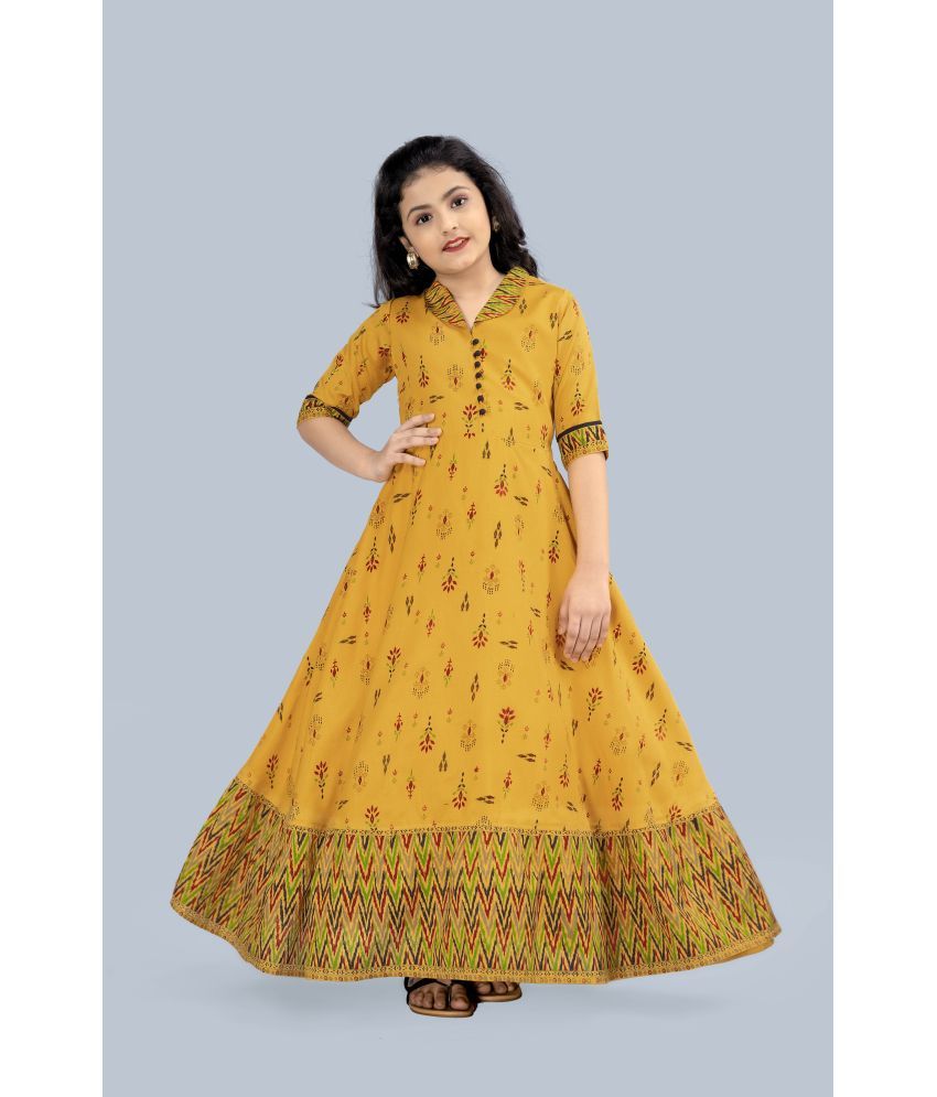     			MIRROW TRADE - Yellow Silk Girl's Gown ( Pack of 1 )