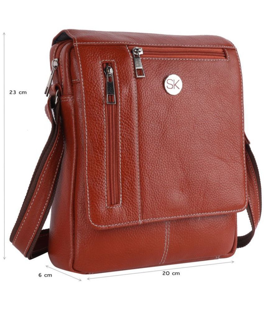 SK SK-A87_TAN Orange Leather Office Bag