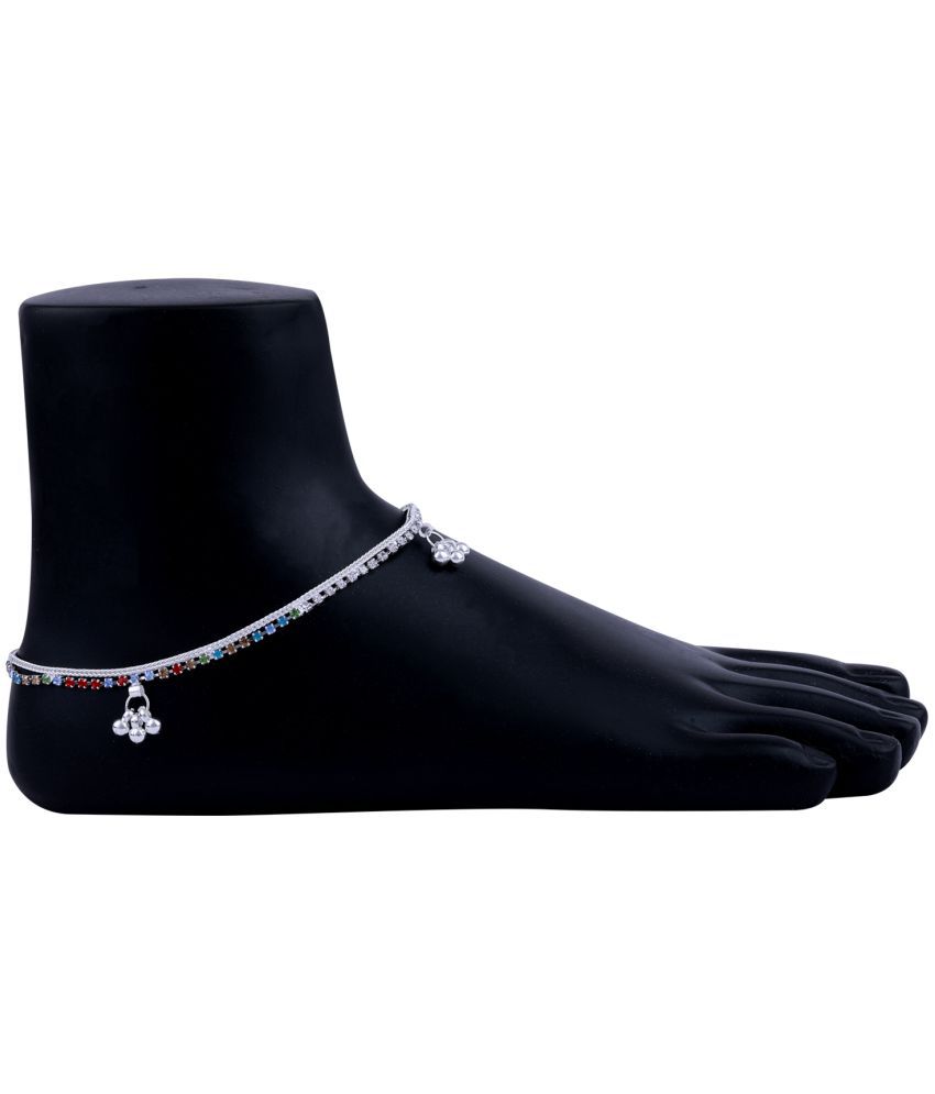    			Silver Plated Multi Color Diamond Ghungroo Payal  Anklet for Women And Girl.