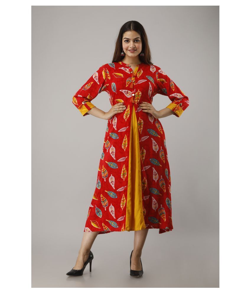     			Frionkandy Red Rayon Double Layered Kurti