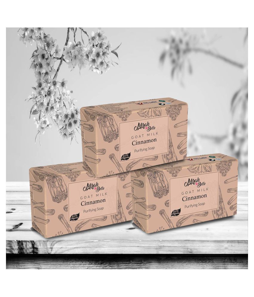 Mirah Belle Organic Goat Milk, Cinnamon Purifying Paraben, GMO-Free Soap 125 g Pack of 3