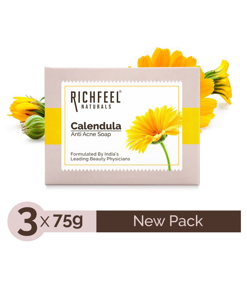    			Richfeel Calendula Anti Acne Soap 75 G Pack of 3 | Removes Tan| Skin Brightening| Reduces Marks & Blemishes