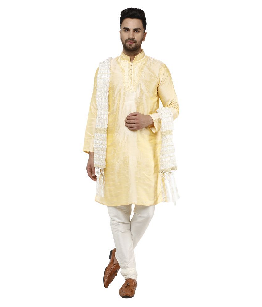     			SKAVIJ Beige Silk Blend Kurta Pyjama Set