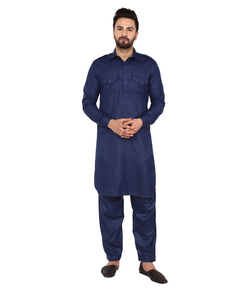     			SKAVIJ Blue Cotton Kurta Pyjama Set