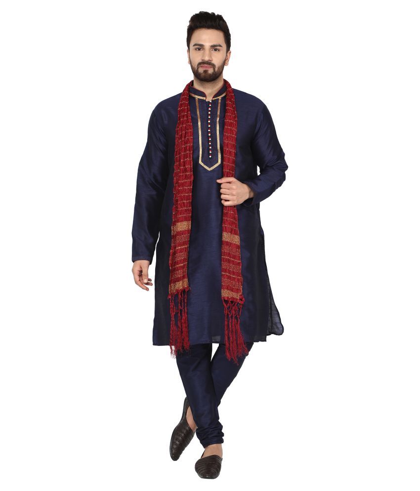     			SKAVIJ Blue Silk Blend Kurta Pyjama Set