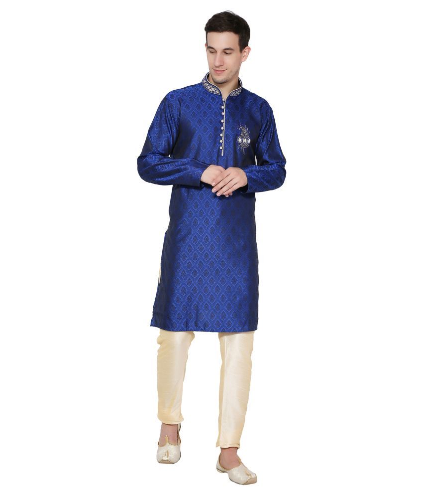     			SKAVIJ Blue Silk Blend Kurta Pyjama Set