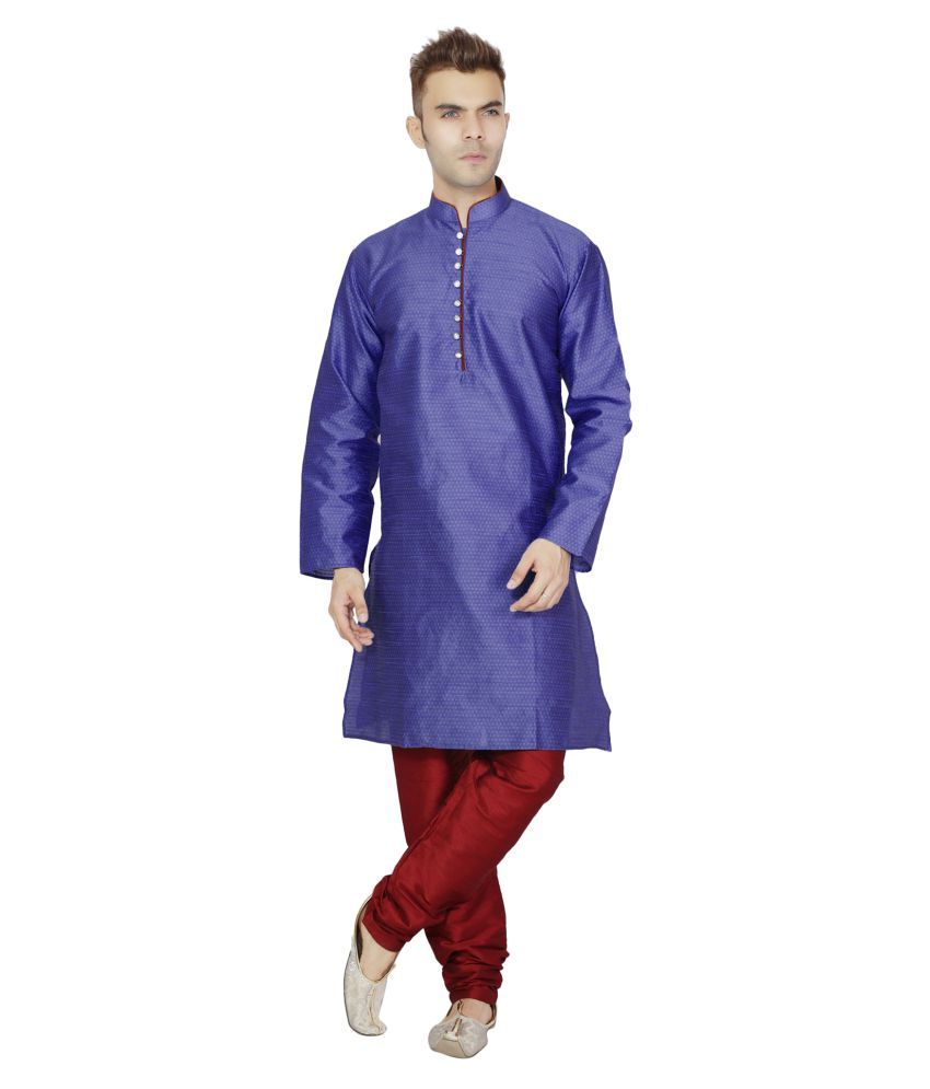     			SKAVIJ Blue Silk Blend Kurta Pyjama Set