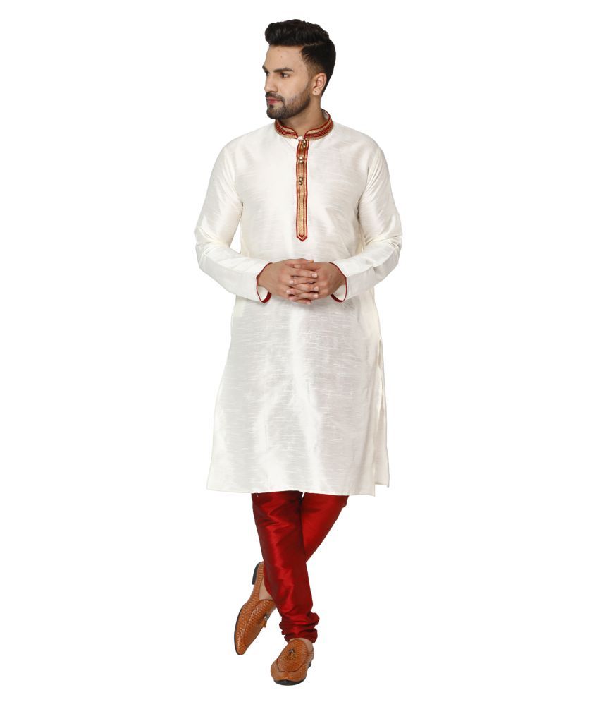     			SKAVIJ Off-White Silk Blend Kurta Pyjama Set