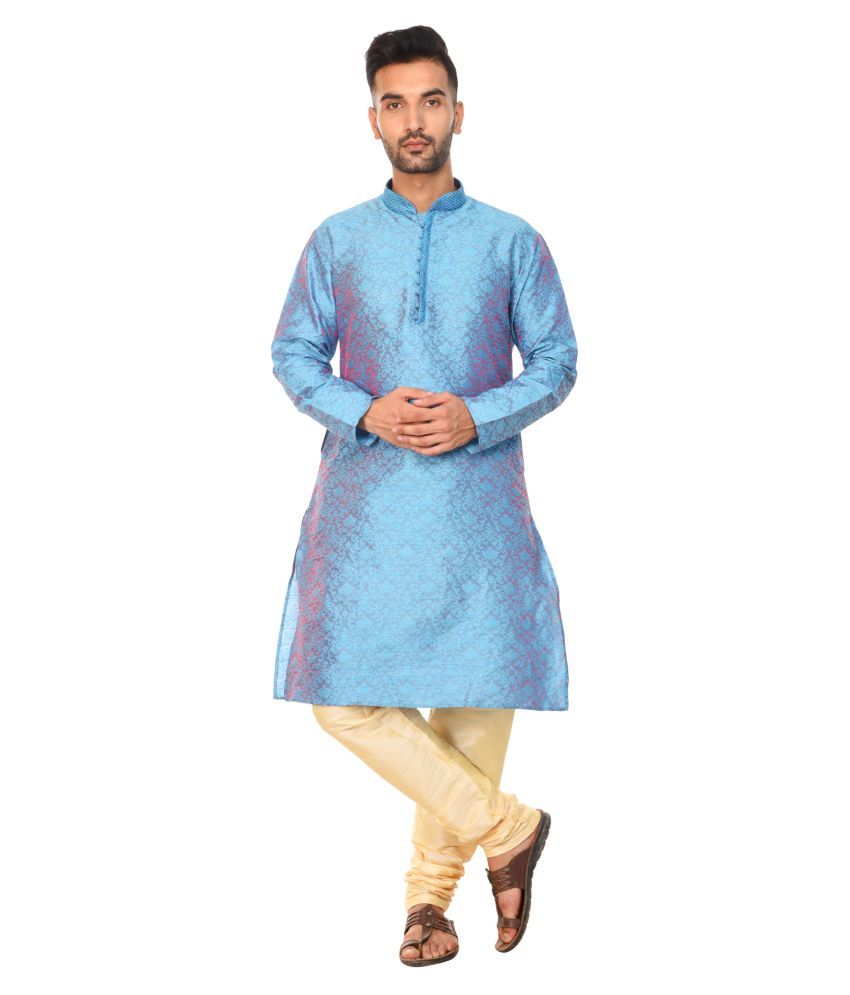     			SKAVIJ Turquoise Silk Blend Kurta Pyjama Set