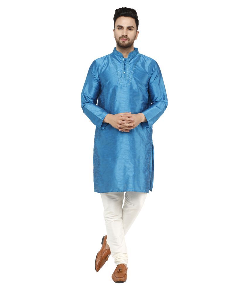     			SKAVIJ Turquoise Silk Blend Kurta Pyjama Set