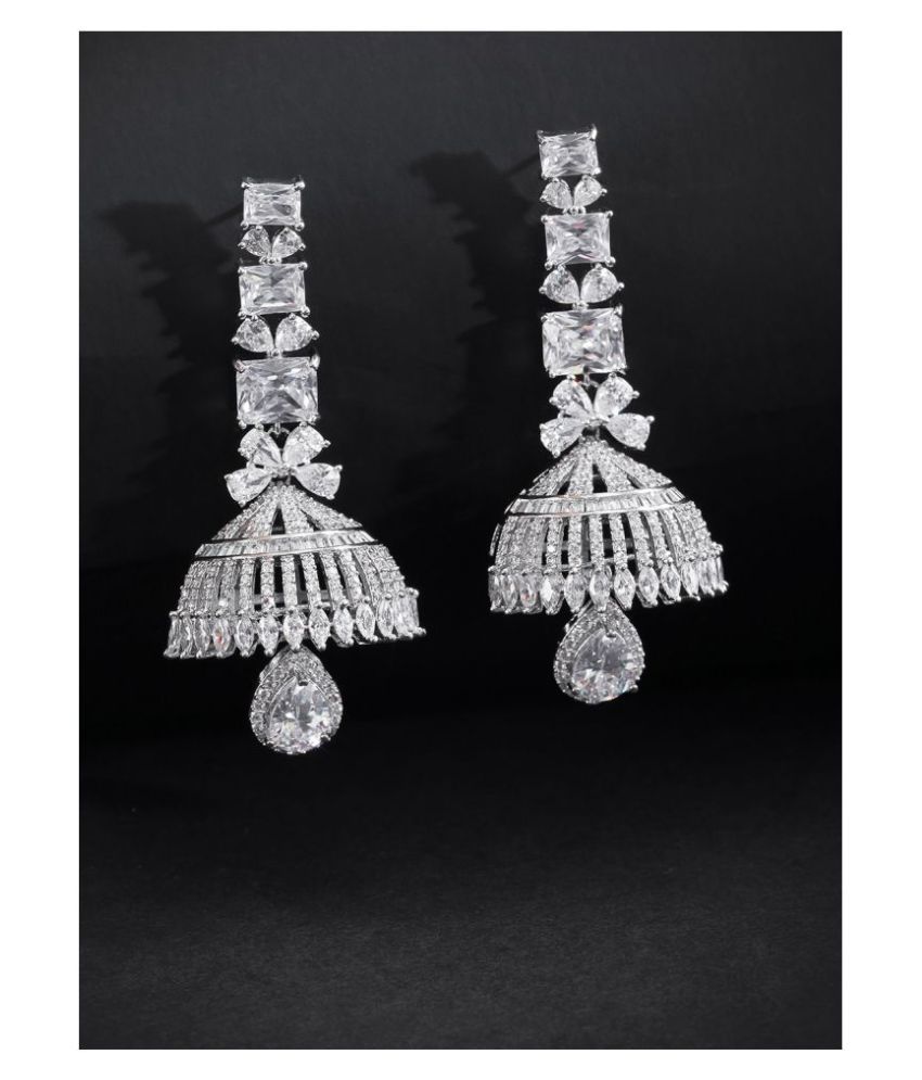     			Priyaasi American Diamond Silver Plated Designer Jhumkas for Women and Girls