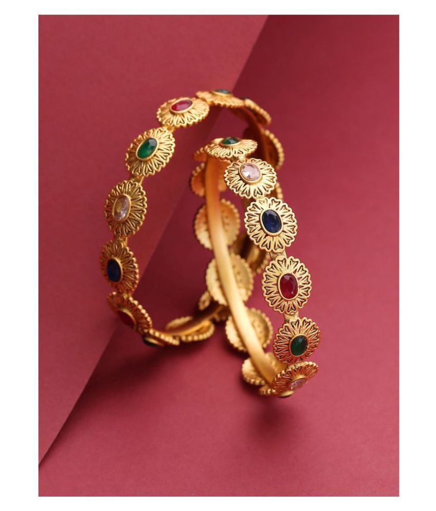     			Priyaa si Trendy Multicolor Coloured Stones Gold Plated Bangles for Women