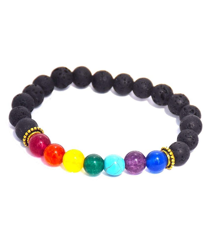     			Lava Beads and 7 Chakra Crystals Unisex Bracelet for Grounding and Emotional Balance